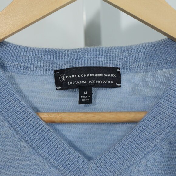 Hart Schaffner Marx Men’s Merino Wool Sweater Light Blue V-Neck Pullover Size M - Picture 3 of 7